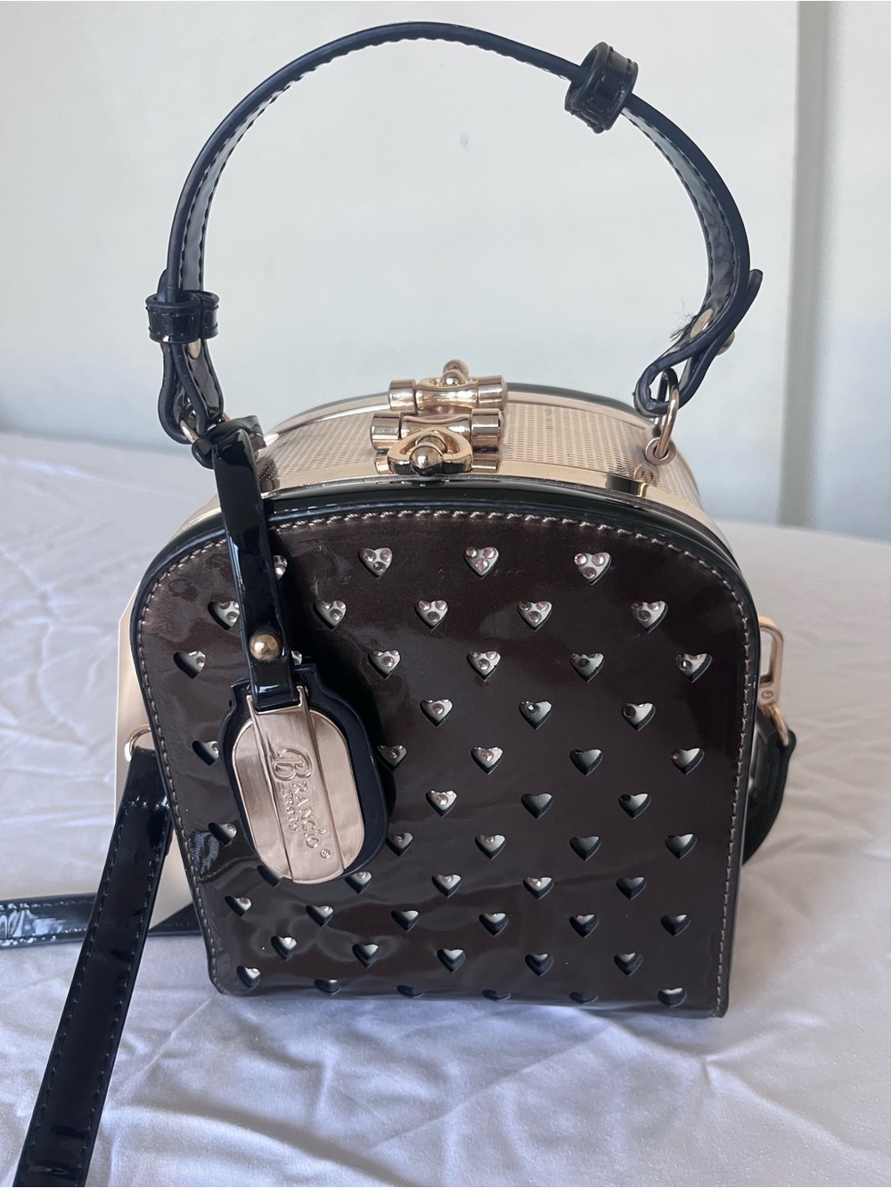 Branzio Italy Starz Art Retro Cubico Heart-Stud Top-Handle Bag - Dark Brown
